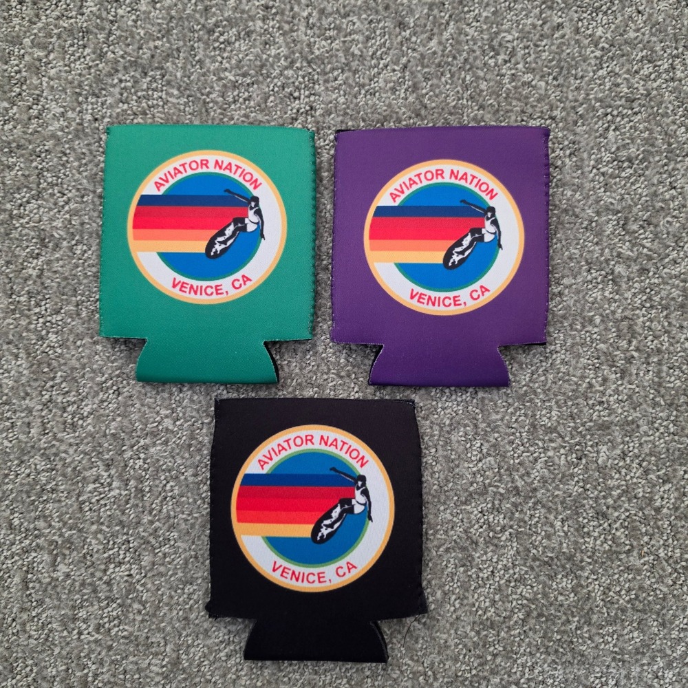 Aviator Nation Venice CA Can Cooler Sleeves 3 Pack Green Purple Black Logo NEW